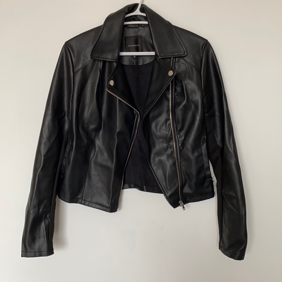Dynamite Jackets & Blazers - Faux Leather Jacket With Stretch Panels Dynamite